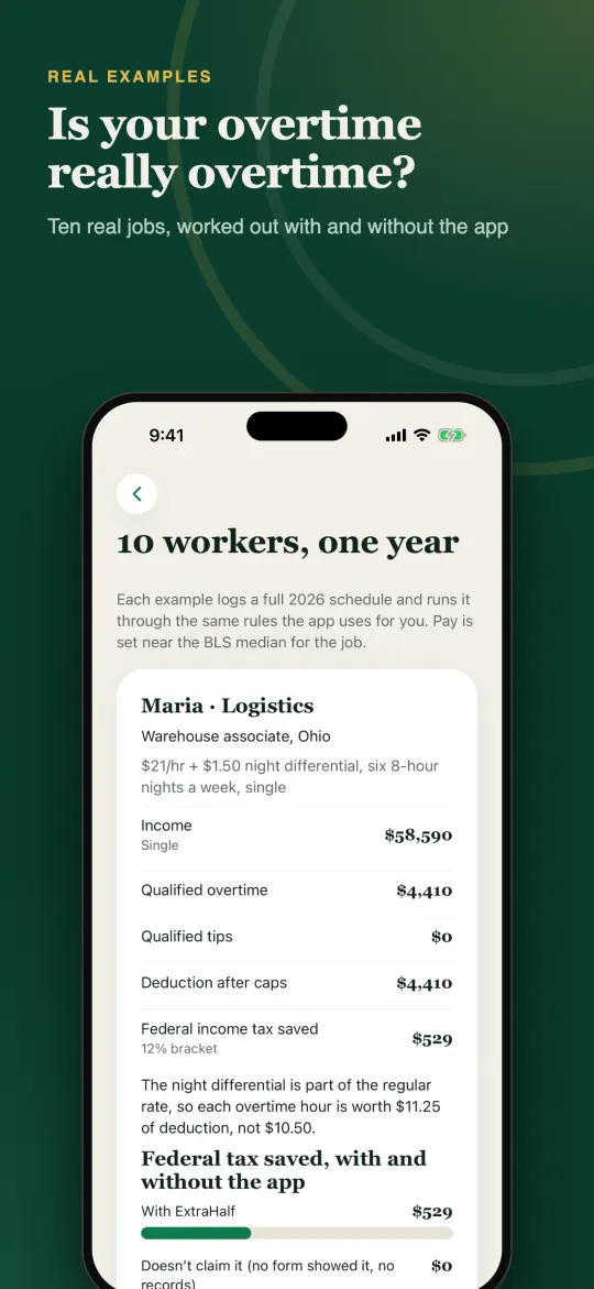 ExtraHalf worked examples for different jobs