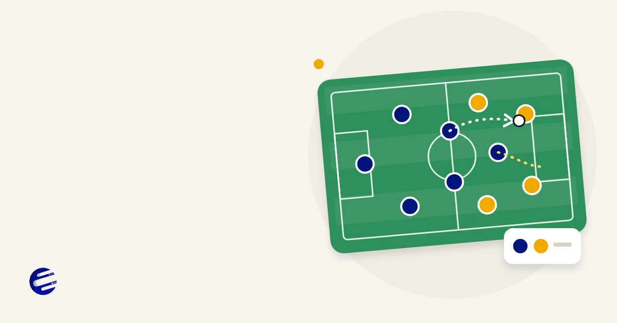 Illustration of a phone showing a football tactics board with player positions