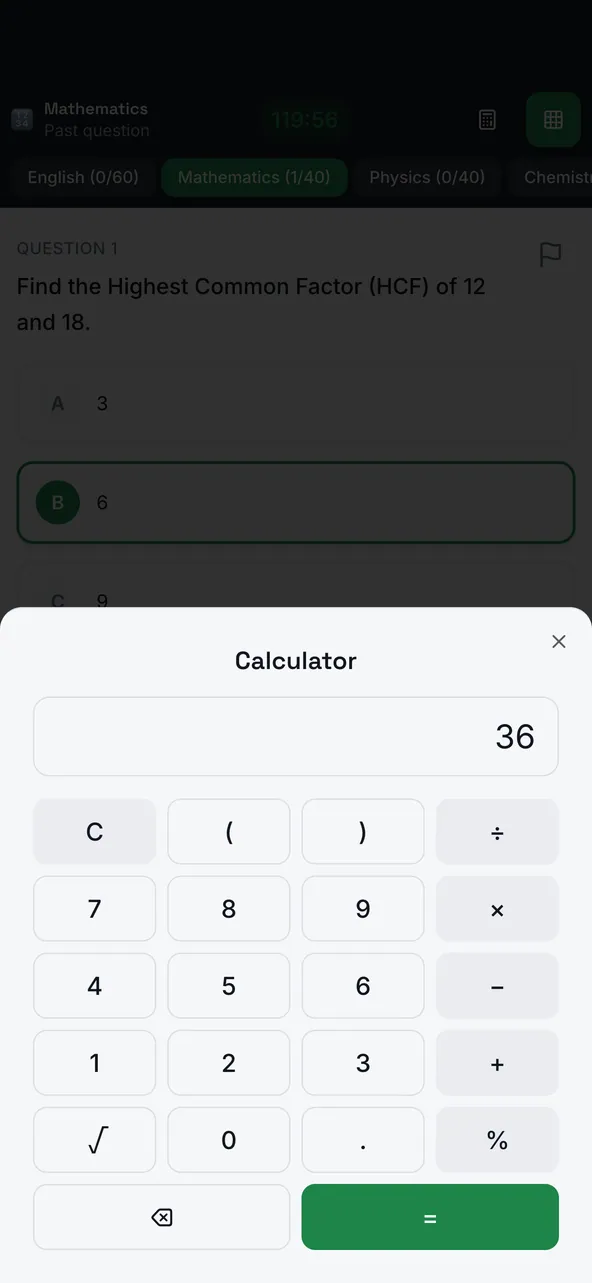 Etest JAMB CBT exam screen on a phone.