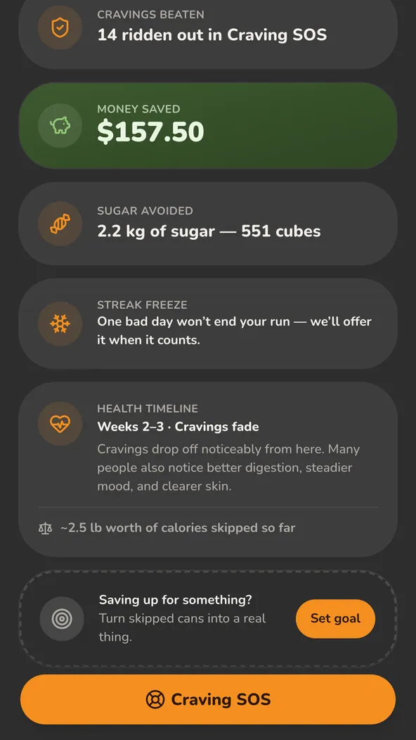 FizzFree savings and health screen