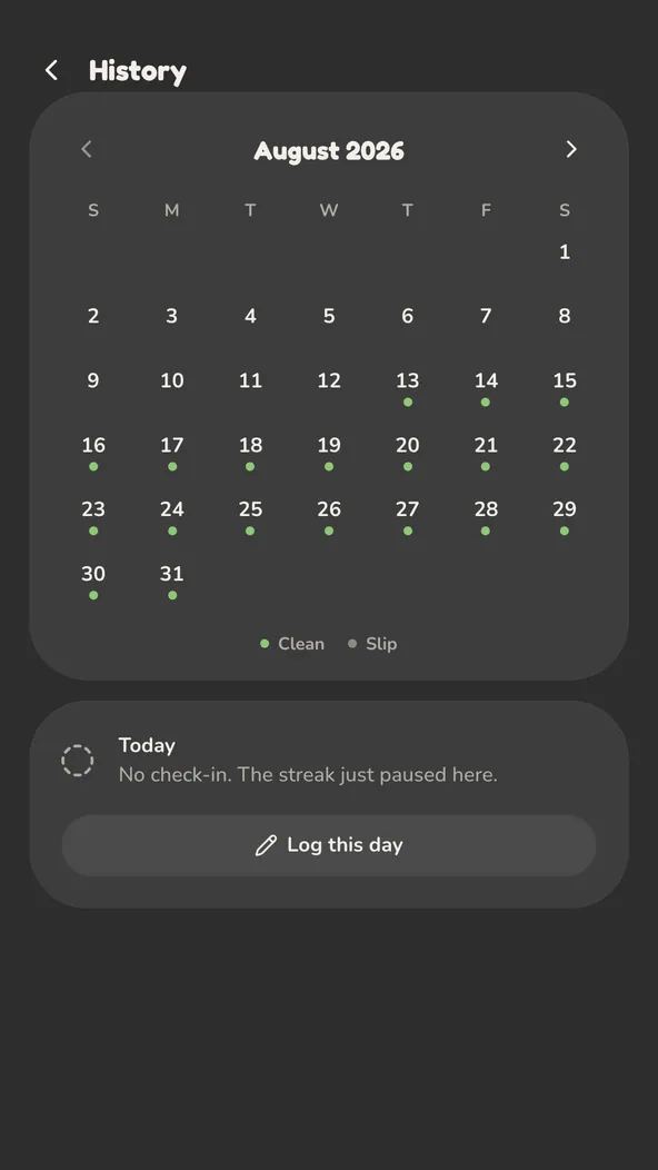 FizzFree history screen