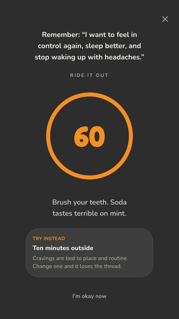 FizzFree craving SOS screen