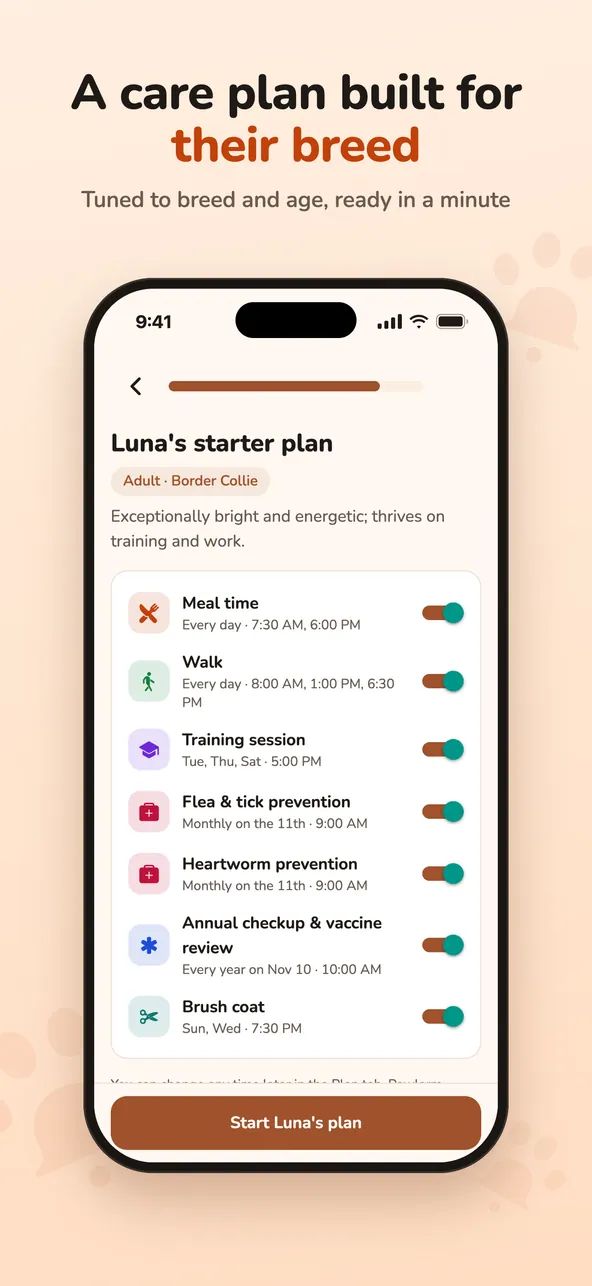Pawlarm care plan screen